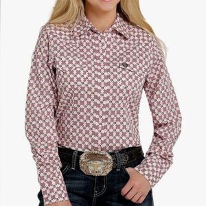 NWT Cinch Women's Pink and Blue Western Patterned Top